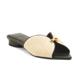 Rebecca Minkoff Black and Cream Mules with Gold Accent